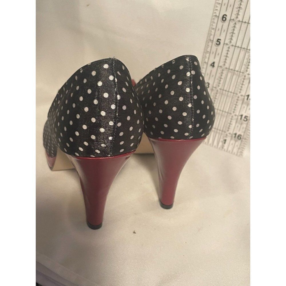 Madden Girl Kiarra‎ Womens Shoes Size 7.5 Black Red Polka Bow Peeptoe Stiletto - Picture 4 of 14